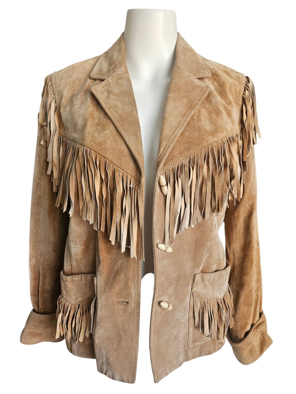 Vtg Lauren Ralph Lauren 100% Genuine Leather Suede Fringe Jacket Tan Western S/M - Picture 2 of 15